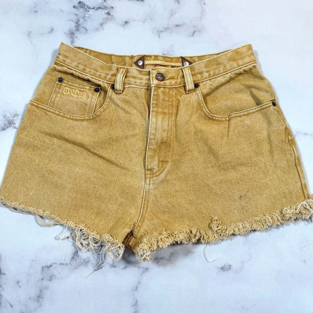 Major Damage Vintage High Waisted Mustard Yellow Denim Frayed Hem Shorts